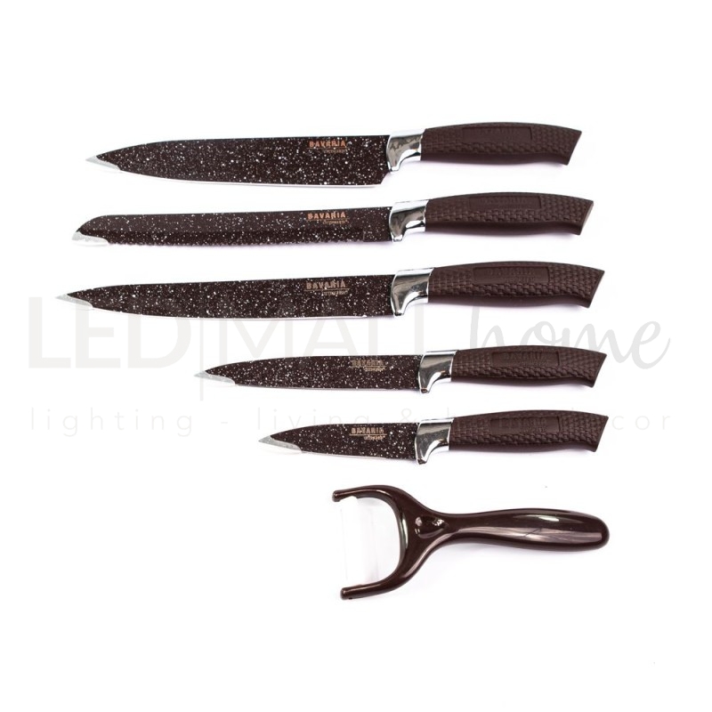 Set coltelli 6pz marrone in acciaio e rivestimento ceramica