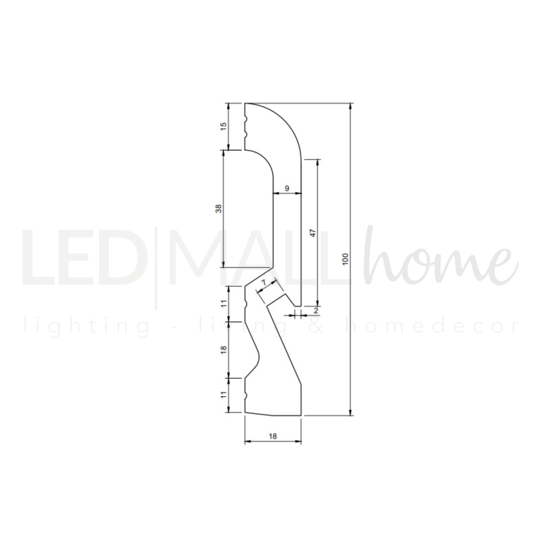 Battiscopa porta led alto 10 cm con bordo quadro Arezzo spessore mm 18 duro  polimero