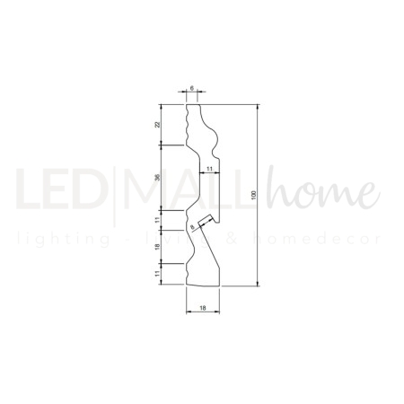 Battiscopa per led in duropolimero 2000x100x18mm